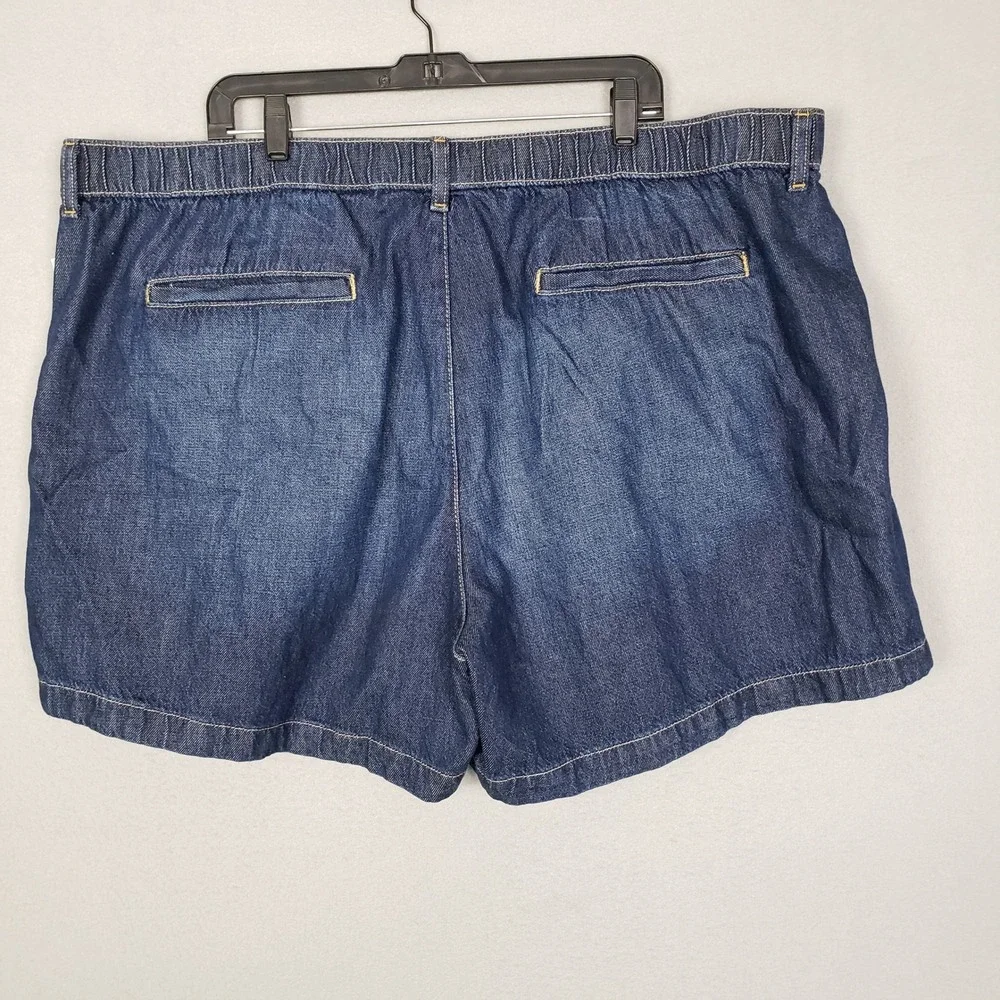 Terra & Sky Stretch Waist Drapey Shorts Dark Denim Look Casual Comfortable 24W